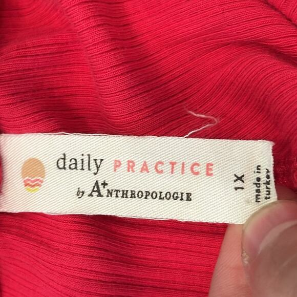 NWOT Anthropologie Daily Practice Henley 2 Piece Lounge Set Hot Pink Size 1X - Picture 13 of 15